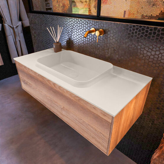 MONDIAZ ERIN 100cm mueble de baño color Dark Brown Grey 1 cajón. Lavabo RIDGE Centro sin orificio color Linen.