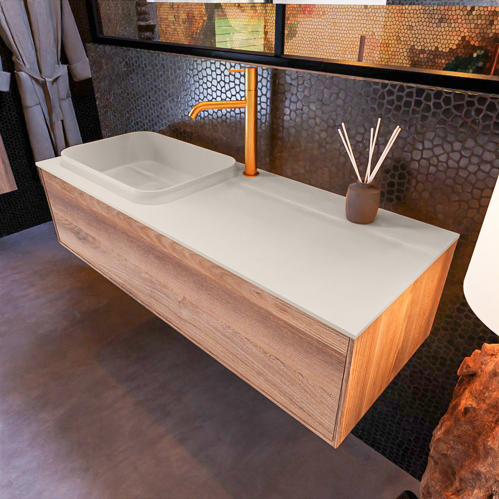 MONDIAZ ERIN 120cm mueble de baño color Dark Brown Grey 1 cajón. Lavabo RIDGE Izquierda 1 orificio color Linen. 1 MONDIAZ ERIN 120cm mueble de baño color Dark Brown Grey 1 cajón. Lavabo RIDGE Izquierda 1 orificio color Linen.