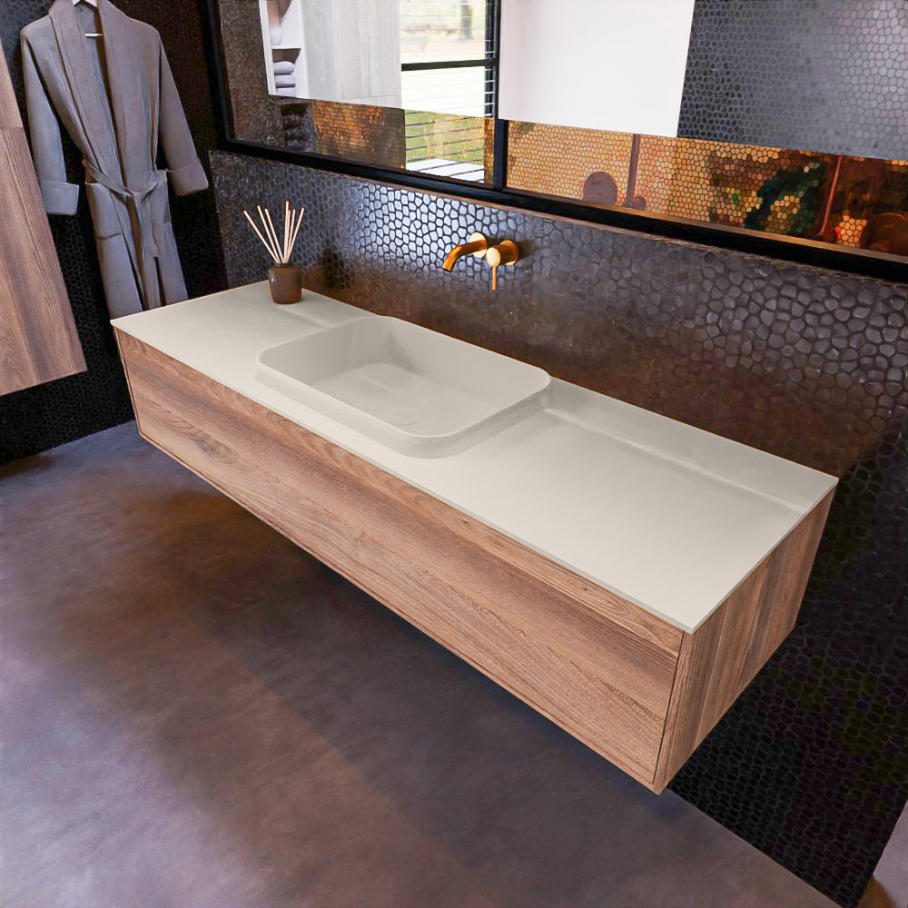 MONDIAZ ERIN 150cm mueble de baño color Dark Brown Grey 1 cajón. Lavabo RIDGE Centro sin orificio color Linen. 1 MONDIAZ ERIN 150cm mueble de baño color Dark Brown Grey 1 cajón. Lavabo RIDGE Centro sin orificio color Linen.