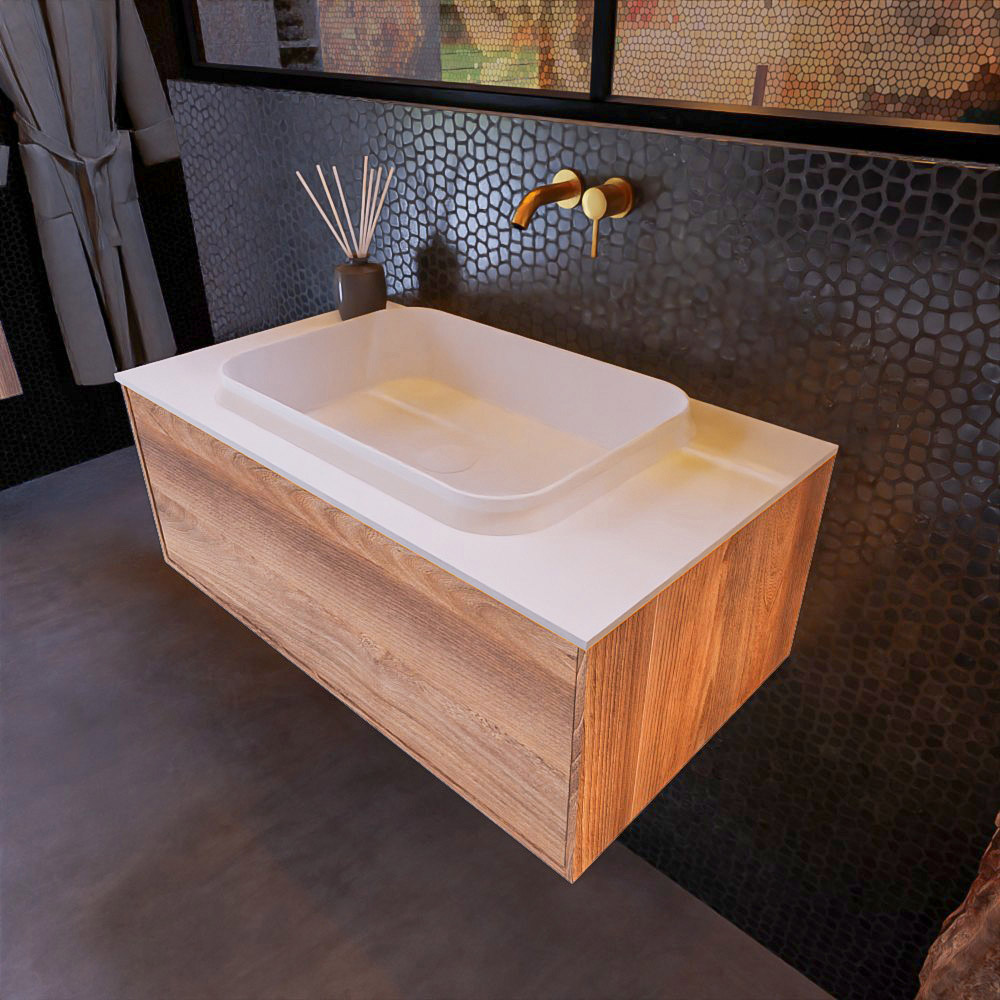 MONDIAZ ERIN 80cm mueble de baño color Dark Brown Grey 1 cajón. Lavabo RIDGE Centro sin orificio color Talc. 1 MONDIAZ ERIN 80cm mueble de baño color Dark Brown Grey 1 cajón. Lavabo RIDGE Centro sin orificio color Talc.