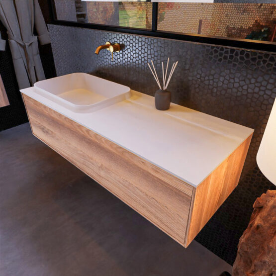 MONDIAZ ERIN 120cm mueble de baño color Dark Brown Grey 1 cajón. Lavabo RIDGE Izquierda sin orificio color Talc.