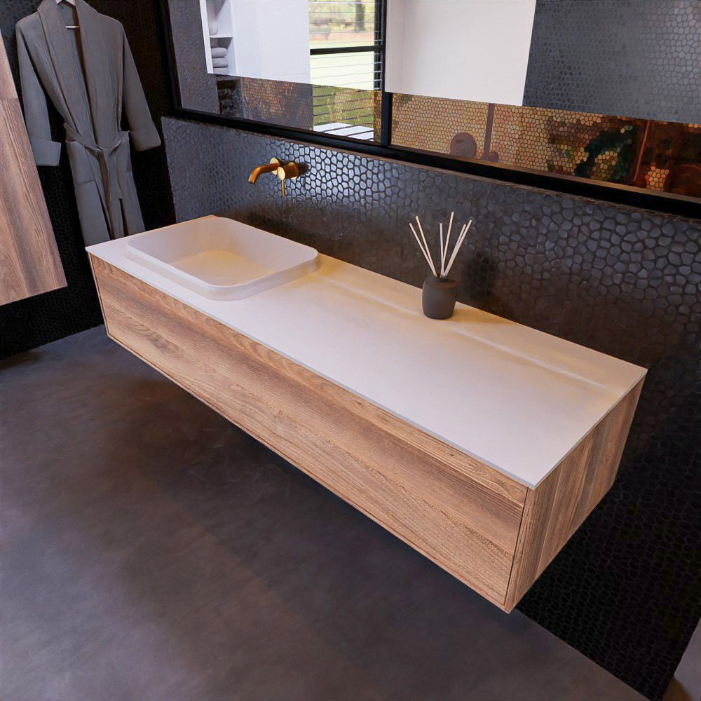 MONDIAZ ERIN 150cm mueble de baño color Dark Brown Grey 1 cajón. Lavabo RIDGE Izquierda sin orificio color Talc. 1 MONDIAZ ERIN 150cm mueble de baño color Dark Brown Grey 1 cajón. Lavabo RIDGE Izquierda sin orificio color Talc.