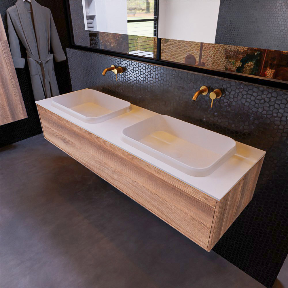 MONDIAZ ERIN 150cm mueble de baño color Dark Brown Grey 1 cajón. Lavabo RIDGE Doble sin orificio color Talc. 1 MONDIAZ ERIN 150cm mueble de baño color Dark Brown Grey 1 cajón. Lavabo RIDGE Doble sin orificio color Talc.