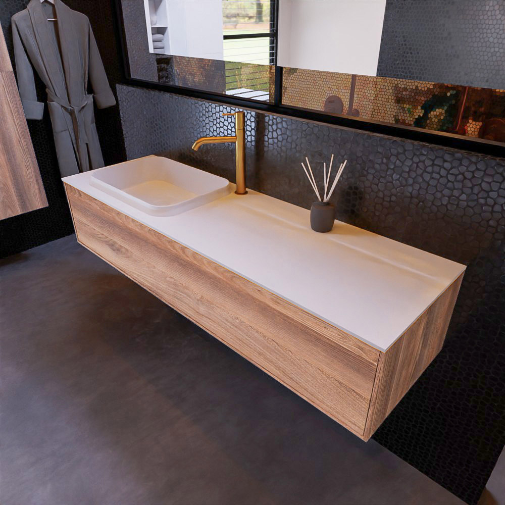 MONDIAZ ERIN 150cm mueble de baño color Dark Brown Grey 1 cajón. Lavabo RIDGE Izquierda 1 orificio color Talc. 1 MONDIAZ ERIN 150cm mueble de baño color Dark Brown Grey 1 cajón. Lavabo RIDGE Izquierda 1 orificio color Talc.