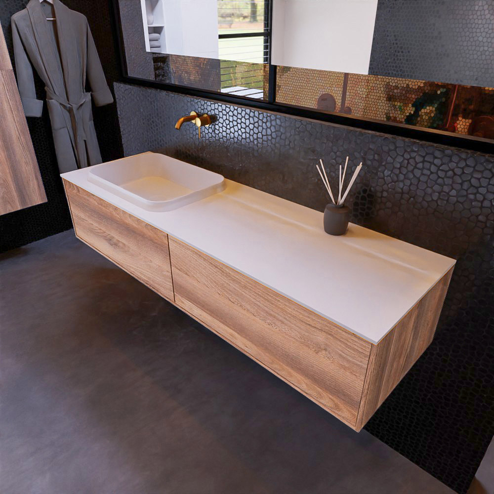 MONDIAZ ERIN 150cm mueble de baño color Dark Brown Grey 2 cajones. Lavabo RIDGE Izquierda sin orificio color Talc. 1 MONDIAZ ERIN 150cm mueble de baño color Dark Brown Grey 2 cajones. Lavabo RIDGE Izquierda sin orificio color Talc.
