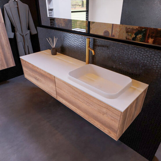 MONDIAZ ERIN 150cm mueble de baño color Dark Brown Grey 2 cajones. Lavabo RIDGE Derecho 1 orificio color Talc.