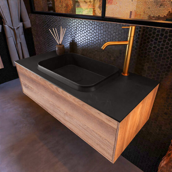 MONDIAZ ERIN 100cm mueble de baño color Dark Brown Grey 1 cajón. Lavabo RIDGE Centro 1 orificio color Urban.