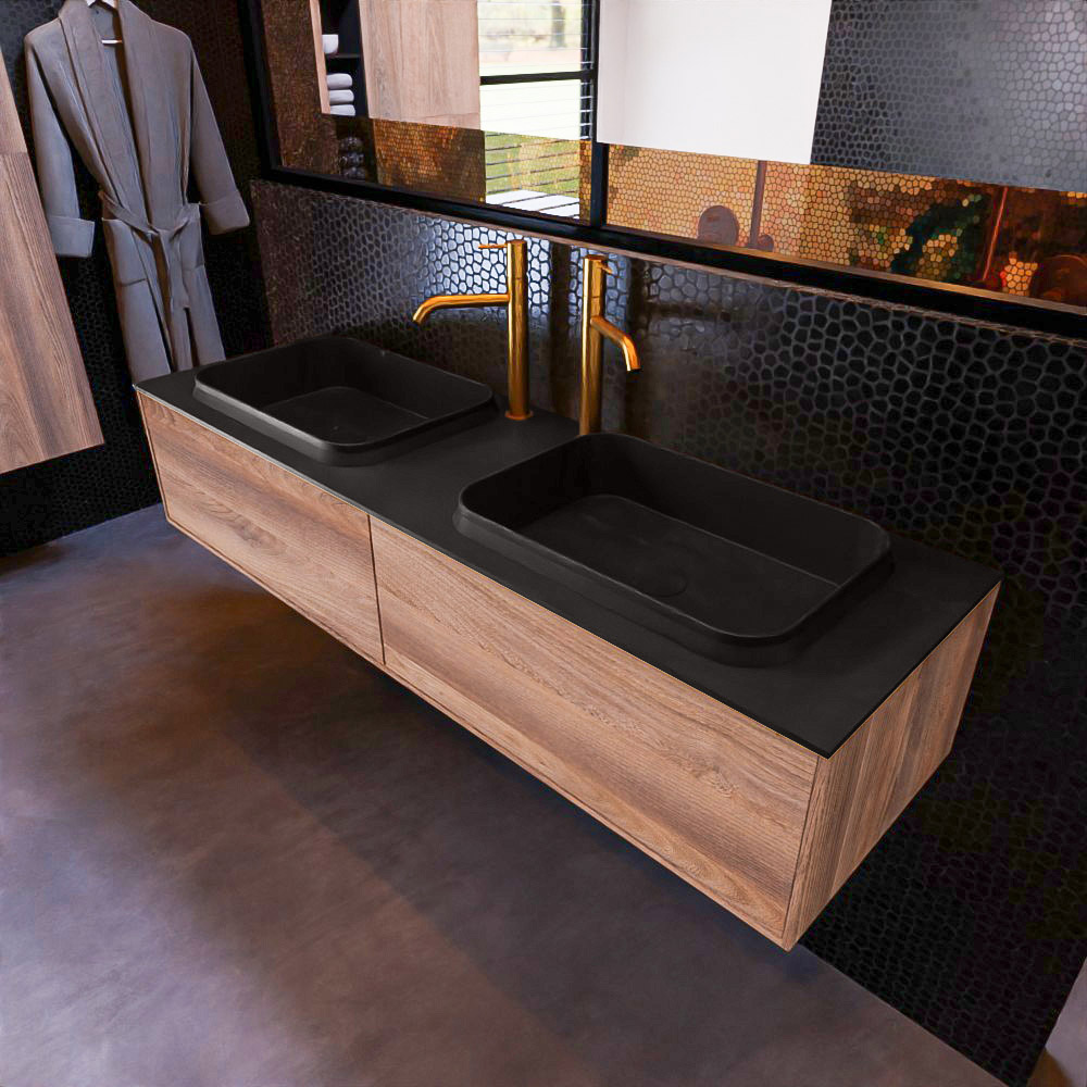 MONDIAZ ERIN 150cm mueble de baño color Dark Brown Grey 2 cajones. Lavabo RIDGE Doble 2 orificios color Urban. 1 MONDIAZ ERIN 150cm mueble de baño color Dark Brown Grey 2 cajones. Lavabo RIDGE Doble 2 orificios color Urban.