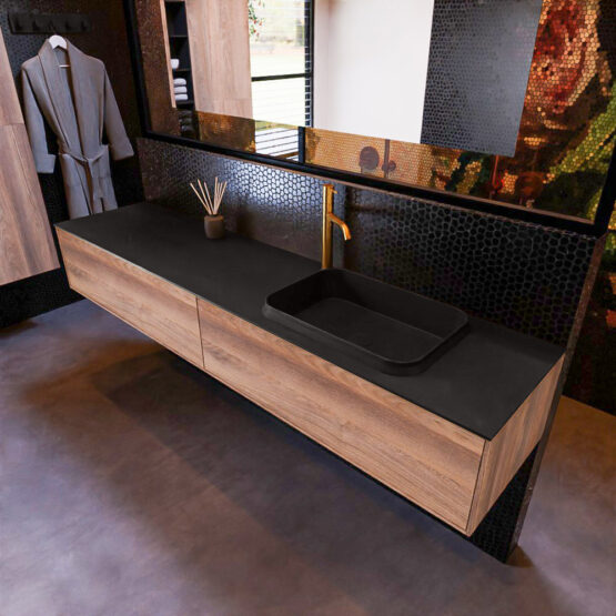 MONDIAZ ERIN 200cm mueble de baño color Dark Brown Grey 2 cajones. Lavabo RIDGE Derecho 1 orificio color Urban.