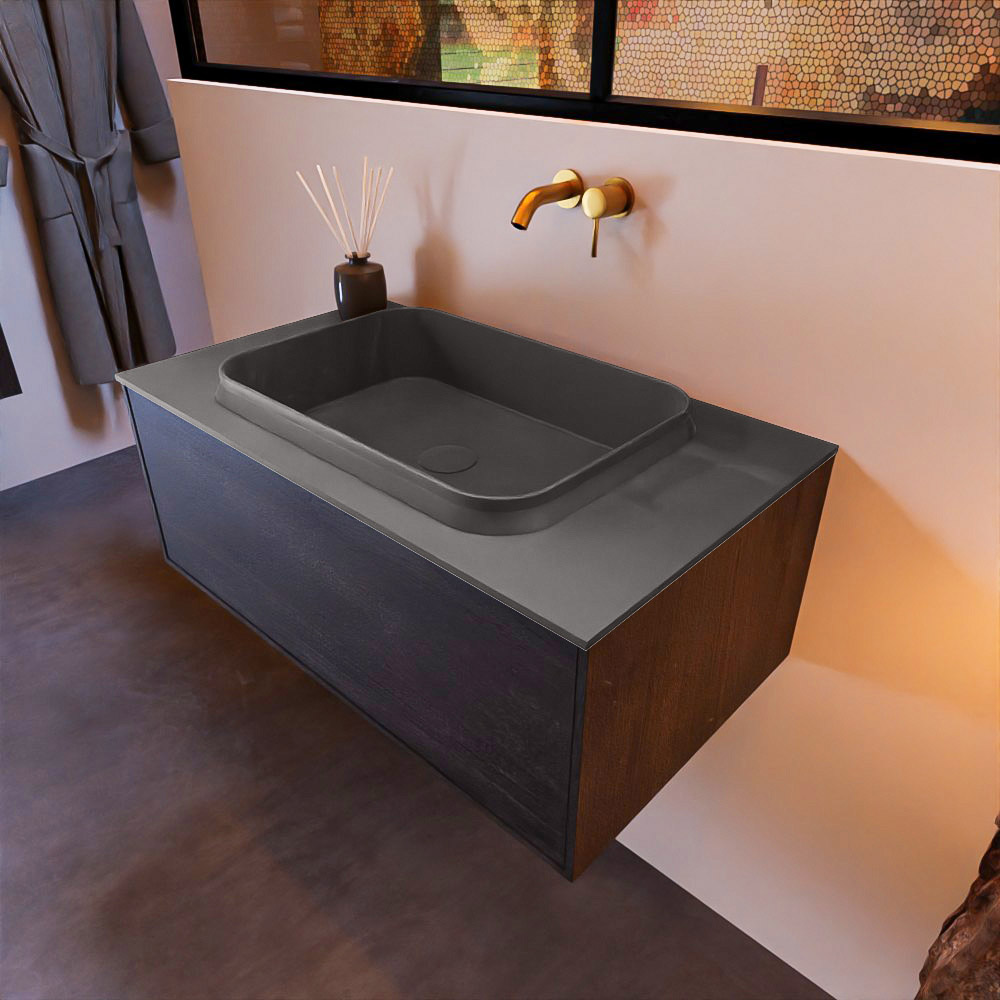MONDIAZ ERIN 80cm mueble de baño color Dark Brown 1 cajón. Lavabo RIDGE Centro sin orificio color Dark Grey. 1 MONDIAZ ERIN 80cm mueble de baño color Dark Brown 1 cajón. Lavabo RIDGE Centro sin orificio color Dark Grey.