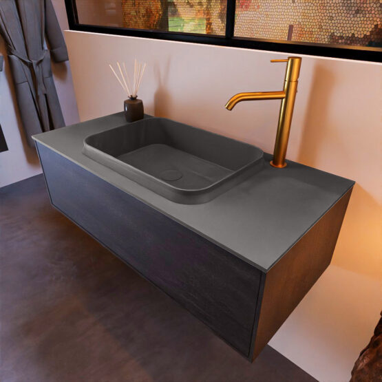 MONDIAZ ERIN 100cm mueble de baño color Dark Brown 1 cajón. Lavabo RIDGE Centro 1 orificio color Dark Grey.