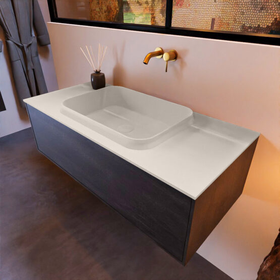 MONDIAZ ERIN 100cm mueble de baño color Dark Brown 1 cajón. Lavabo RIDGE Centro sin orificio color Linen.