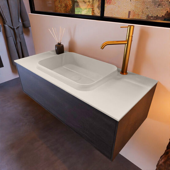 MONDIAZ ERIN 100cm mueble de baño color Dark Brown 1 cajón. Lavabo RIDGE Centro 1 orificio color Linen.