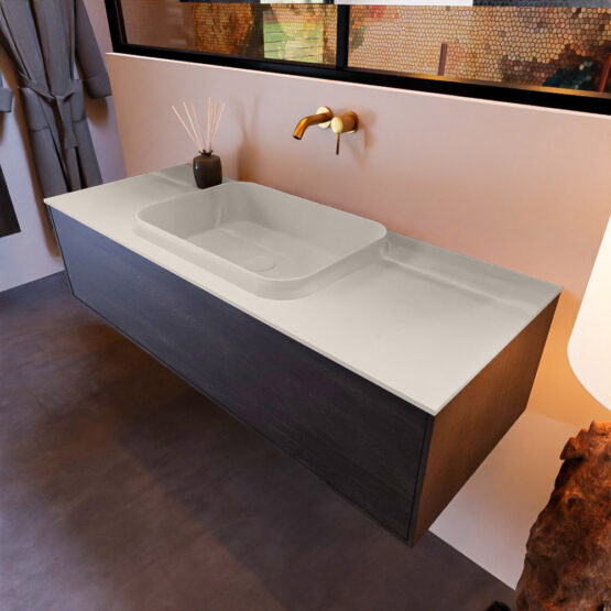 MONDIAZ ERIN 120cm mueble de baño color Dark Brown 1 cajón. Lavabo RIDGE Centro sin orificio color Linen.