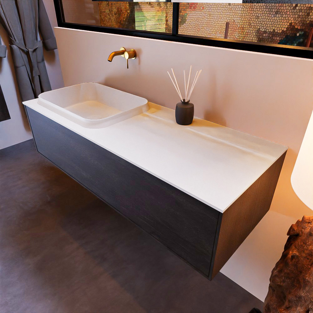 MONDIAZ ERIN 120cm mueble de baño color Dark Brown 1 cajón. Lavabo RIDGE Izquierda sin orificio color Talc. 1 MONDIAZ ERIN 120cm mueble de baño color Dark Brown 1 cajón. Lavabo RIDGE Izquierda sin orificio color Talc.