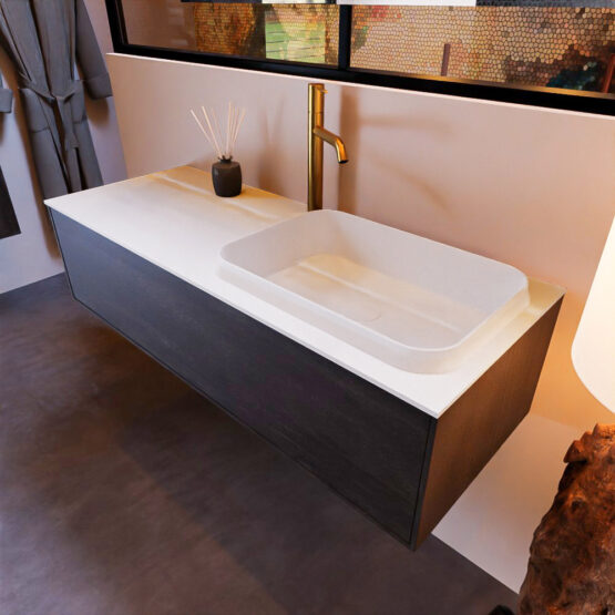 MONDIAZ ERIN 120cm mueble de baño color Dark Brown 1 cajón. Lavabo RIDGE Derecho 1 orificio color Talc.