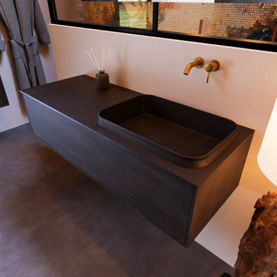 MONDIAZ ERIN 120cm mueble de baño color Dark Brown 1 cajón. Lavabo RIDGE Derecho sin orificio color Urban.