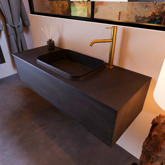 MONDIAZ ERIN 120cm mueble de baño color Dark Brown 1 cajón. Lavabo RIDGE Centro 1 orificio color Urban.