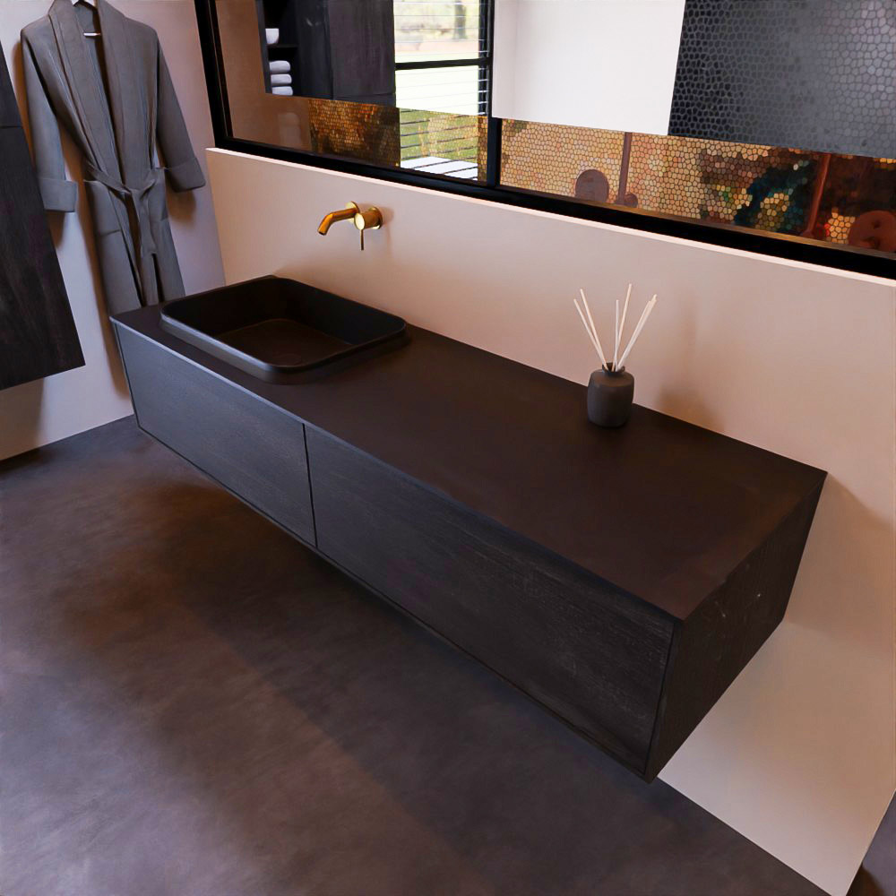 MONDIAZ ERIN 150cm mueble de baño color Dark Brown 2 cajones. Lavabo RIDGE Izquierda sin orificio color Urban. 1 MONDIAZ ERIN 150cm mueble de baño color Dark Brown 2 cajones. Lavabo RIDGE Izquierda sin orificio color Urban.