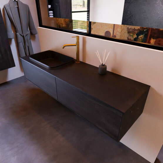 MONDIAZ ERIN 150cm mueble de baño color Dark Brown 2 cajones. Lavabo RIDGE Izquierda 1 orificio color Urban.