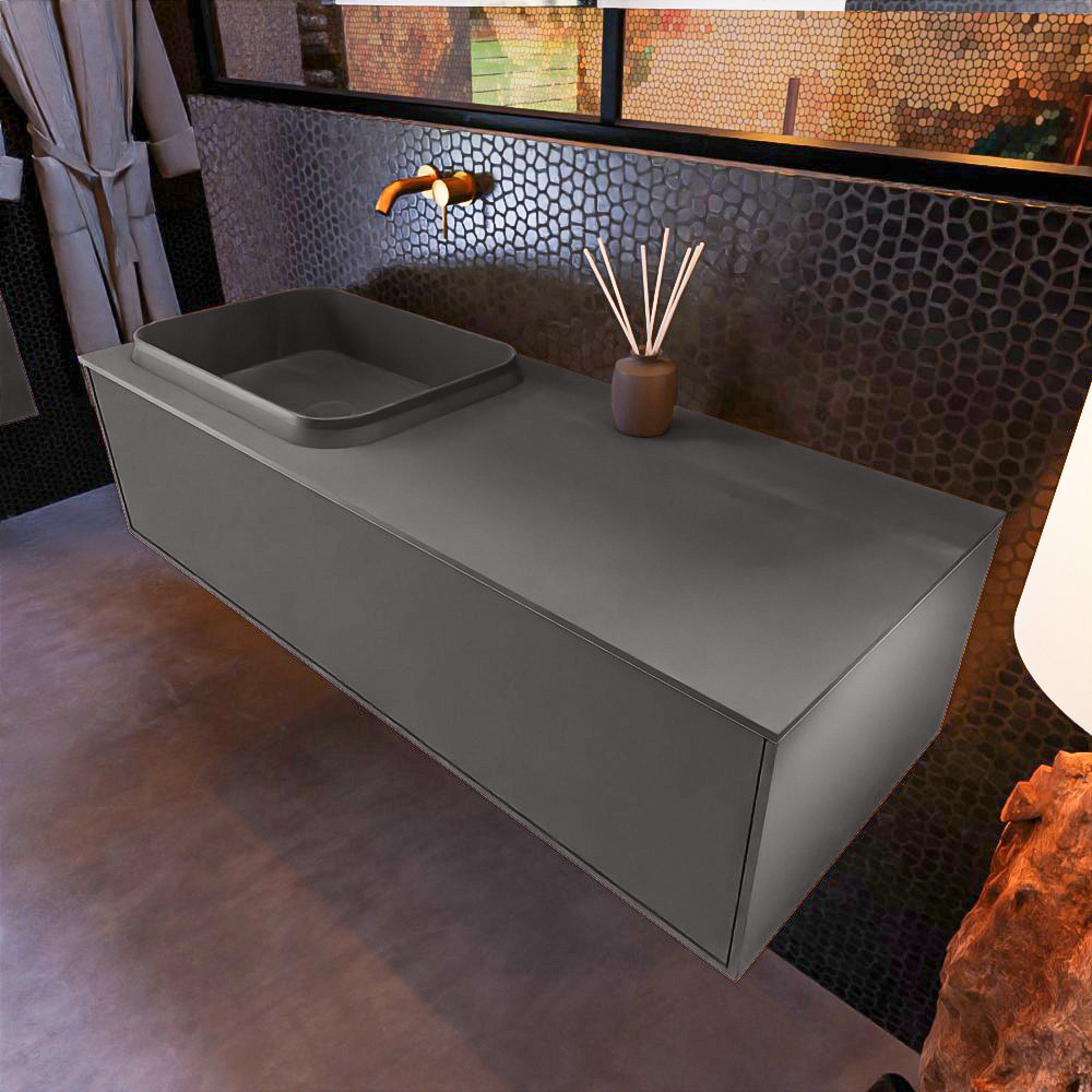 MONDIAZ ERIN 120cm mueble de baño color Dark Grey 1 cajón. Lavabo RIDGE Izquierda sin orificio color Dark Grey. 1 MONDIAZ ERIN 120cm mueble de baño color Dark Grey 1 cajón. Lavabo RIDGE Izquierda sin orificio color Dark Grey.