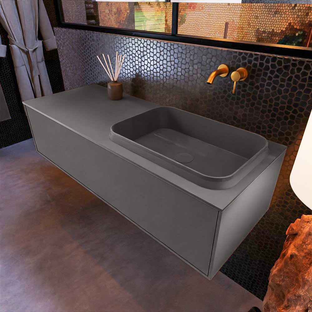 MONDIAZ ERIN 120cm mueble de baño color Dark Grey 1 cajón. Lavabo RIDGE Derecho sin orificio color Dark Grey. 1 MONDIAZ ERIN 120cm mueble de baño color Dark Grey 1 cajón. Lavabo RIDGE Derecho sin orificio color Dark Grey.