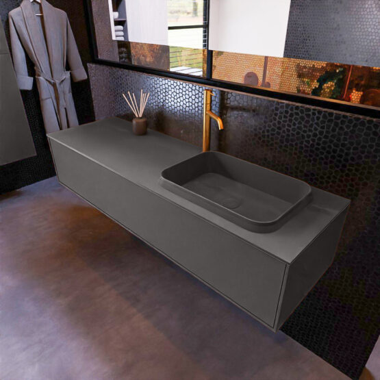 MONDIAZ ERIN 150cm mueble de baño color Dark Grey 1 cajón. Lavabo RIDGE Derecho 1 orificio color Dark Grey.