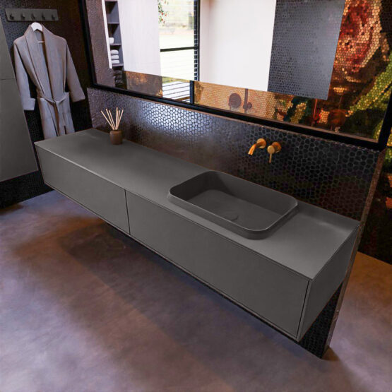MONDIAZ ERIN 200cm mueble de baño color Dark Grey 2 cajones. Lavabo RIDGE Derecho sin orificio color Dark Grey.