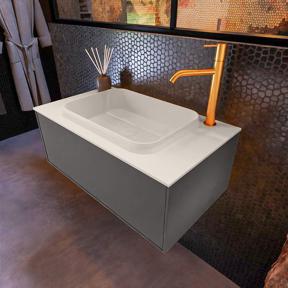 MONDIAZ ERIN 80cm mueble de baño color Dark Grey 1 cajón. Lavabo RIDGE Centro 1 orificio color Linen. 1 MONDIAZ ERIN 80cm mueble de baño color Dark Grey 1 cajón. Lavabo RIDGE Centro 1 orificio color Linen.