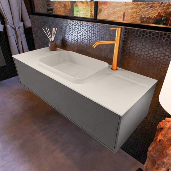 MONDIAZ ERIN 120cm mueble de baño color Dark Grey 1 cajón. Lavabo RIDGE Centro 1 orificio color Linen.