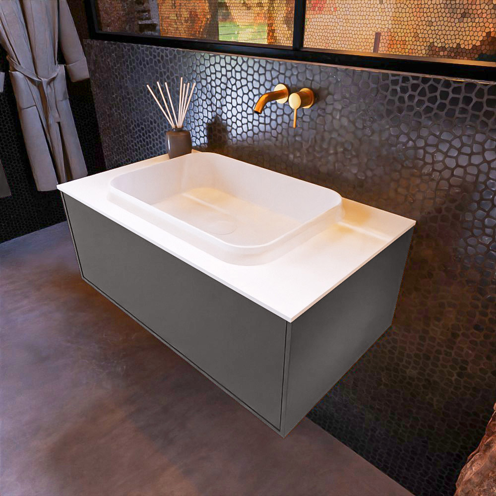 MONDIAZ ERIN 80cm mueble de baño color Dark Grey 1 cajón. Lavabo RIDGE Centro sin orificio color Talc. 1 MONDIAZ ERIN 80cm mueble de baño color Dark Grey 1 cajón. Lavabo RIDGE Centro sin orificio color Talc.