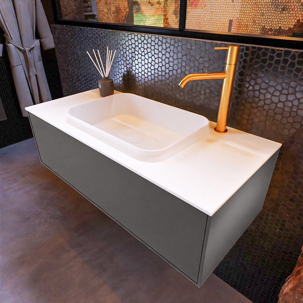 MONDIAZ ERIN 100cm mueble de baño color Dark Grey 1 cajón. Lavabo RIDGE Centro 1 orificio color Talc. 1 MONDIAZ ERIN 100cm mueble de baño color Dark Grey 1 cajón. Lavabo RIDGE Centro 1 orificio color Talc.