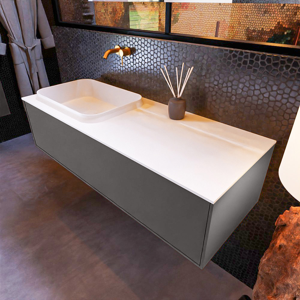 MONDIAZ ERIN 120cm mueble de baño color Dark Grey 1 cajón. Lavabo RIDGE Izquierda sin orificio color Talc. 1 MONDIAZ ERIN 120cm mueble de baño color Dark Grey 1 cajón. Lavabo RIDGE Izquierda sin orificio color Talc.