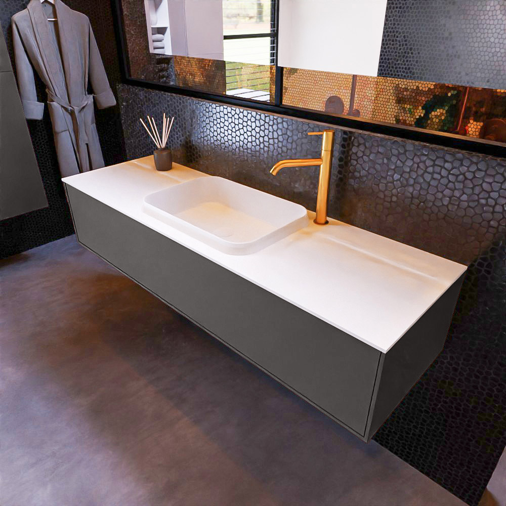 MONDIAZ ERIN 150cm mueble de baño color Dark Grey 1 cajón. Lavabo RIDGE Centro 1 orificio color Talc. 1 MONDIAZ ERIN 150cm mueble de baño color Dark Grey 1 cajón. Lavabo RIDGE Centro 1 orificio color Talc.