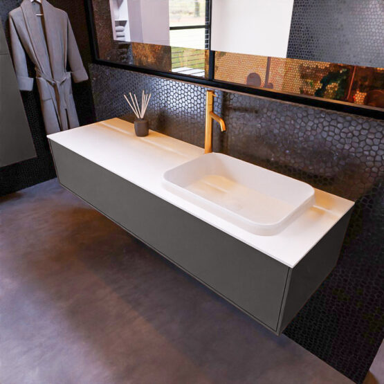 MONDIAZ ERIN 150cm mueble de baño color Dark Grey 1 cajón. Lavabo RIDGE Derecho 1 orificio color Talc.