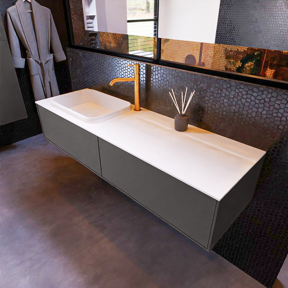 MONDIAZ ERIN 150cm mueble de baño color Dark Grey 2 cajones. Lavabo RIDGE Izquierda 1 orificio color Talc. 1 MONDIAZ ERIN 150cm mueble de baño color Dark Grey 2 cajones. Lavabo RIDGE Izquierda 1 orificio color Talc.