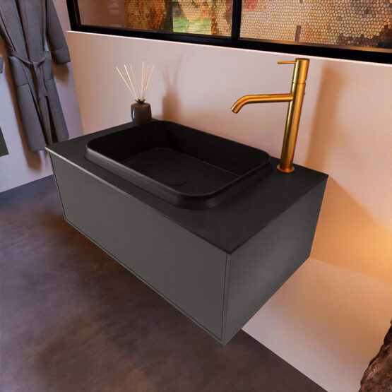 MONDIAZ ERIN 80cm mueble de baño color Dark Grey 1 cajón. Lavabo RIDGE Centro 1 orificio color Urban.