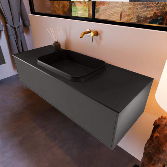 MONDIAZ ERIN 120cm mueble de baño color Dark Grey 1 cajón. Lavabo RIDGE Centro sin orificio color Urban.