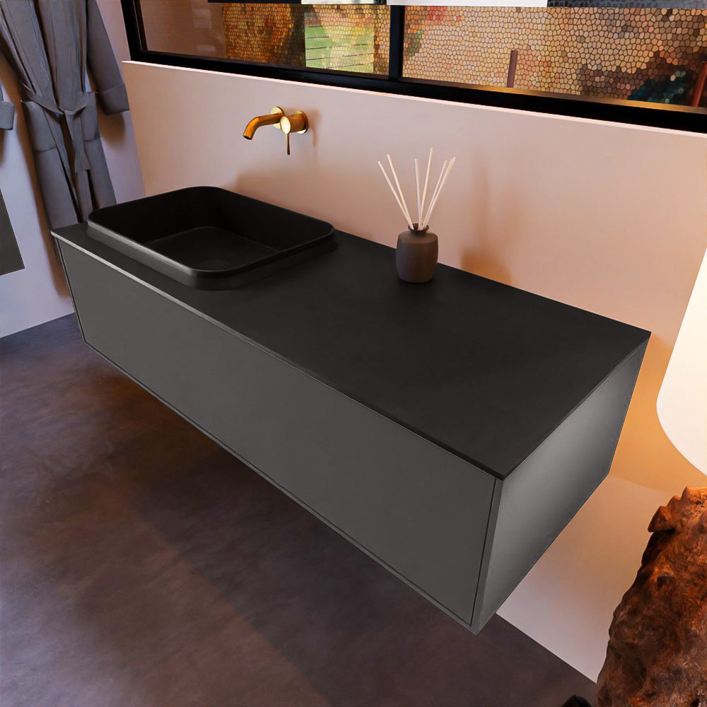 MONDIAZ ERIN 120cm mueble de baño color Dark Grey 1 cajón. Lavabo RIDGE Izquierda sin orificio color Urban. 1 MONDIAZ ERIN 120cm mueble de baño color Dark Grey 1 cajón. Lavabo RIDGE Izquierda sin orificio color Urban.