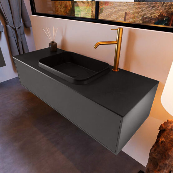 MONDIAZ ERIN 120cm mueble de baño color Dark Grey 1 cajón. Lavabo RIDGE Centro 1 orificio color Urban.