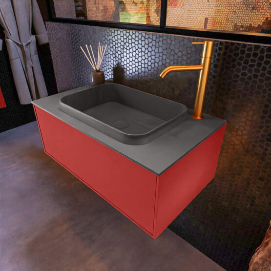 MONDIAZ ERIN 80cm mueble de baño color Fire 1 cajón. Lavabo RIDGE Centro 1 orificio color Dark Grey.