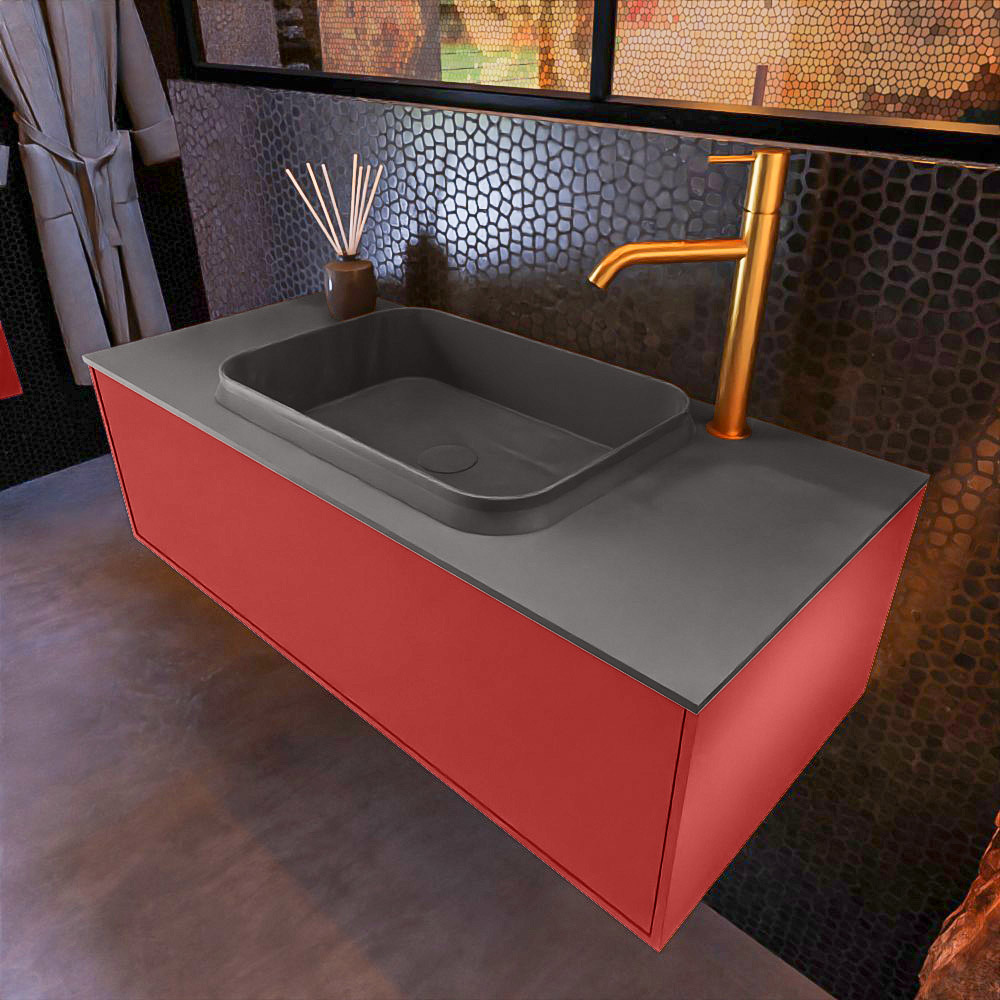 MONDIAZ ERIN 100cm mueble de baño color Fire 1 cajón. Lavabo RIDGE Centro 1 orificio color Dark Grey. 1 MONDIAZ ERIN 100cm mueble de baño color Fire 1 cajón. Lavabo RIDGE Centro 1 orificio color Dark Grey.