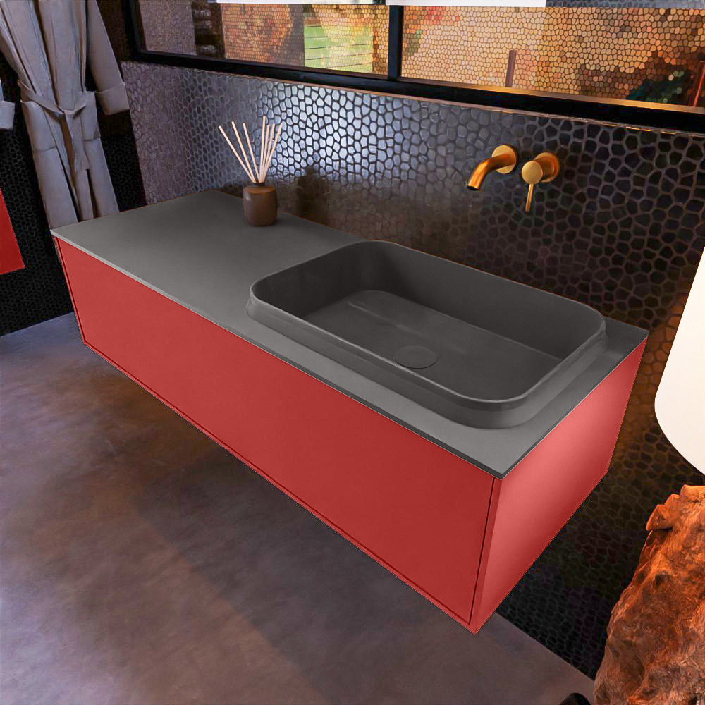 MONDIAZ ERIN 120cm mueble de baño color Fire 1 cajón. Lavabo RIDGE Derecho sin orificio color Dark Grey. 1 MONDIAZ ERIN 120cm mueble de baño color Fire 1 cajón. Lavabo RIDGE Derecho sin orificio color Dark Grey.