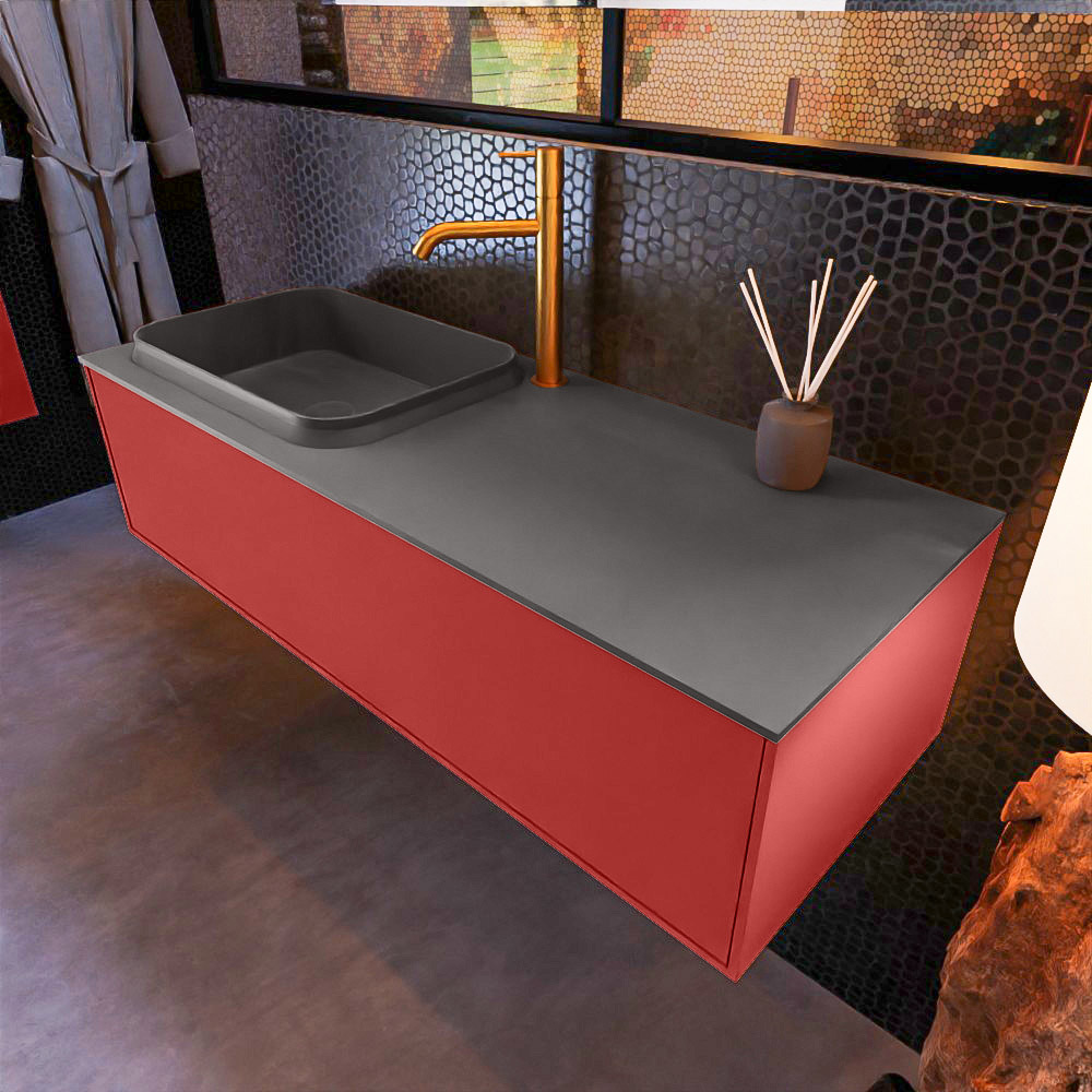 MONDIAZ ERIN 120cm mueble de baño color Fire 1 cajón. Lavabo RIDGE Izquierda 1 orificio color Dark Grey. 1 MONDIAZ ERIN 120cm mueble de baño color Fire 1 cajón. Lavabo RIDGE Izquierda 1 orificio color Dark Grey.