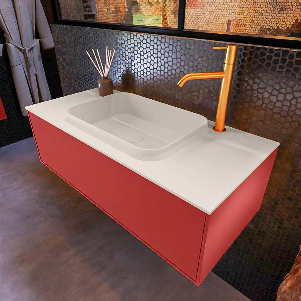 MONDIAZ ERIN 100cm mueble de baño color Fire 1 cajón. Lavabo RIDGE Centro 1 orificio color Linen. 1 MONDIAZ ERIN 100cm mueble de baño color Fire 1 cajón. Lavabo RIDGE Centro 1 orificio color Linen.