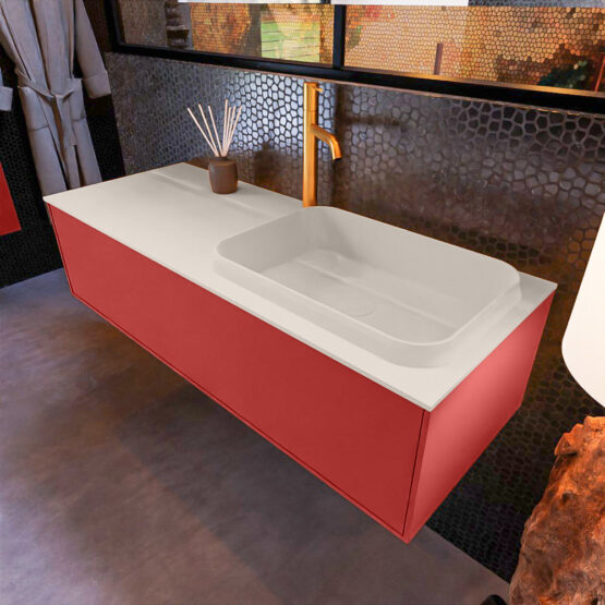 MONDIAZ ERIN 120cm mueble de baño color Fire 1 cajón. Lavabo RIDGE Derecho 1 orificio color Linen.