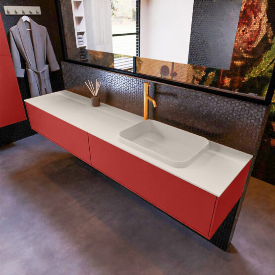 MONDIAZ ERIN 200cm mueble de baño color Fire 2 cajones. Lavabo RIDGE Derecho 1 orificio color Linen.