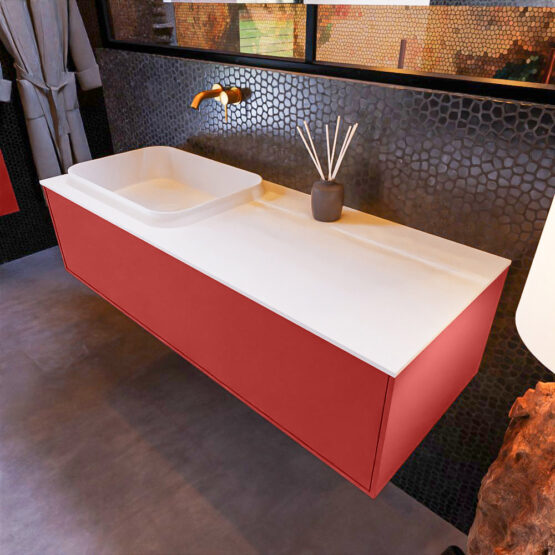 MONDIAZ ERIN 120cm mueble de baño color Fire 1 cajón. Lavabo RIDGE Izquierda sin orificio color Talc.