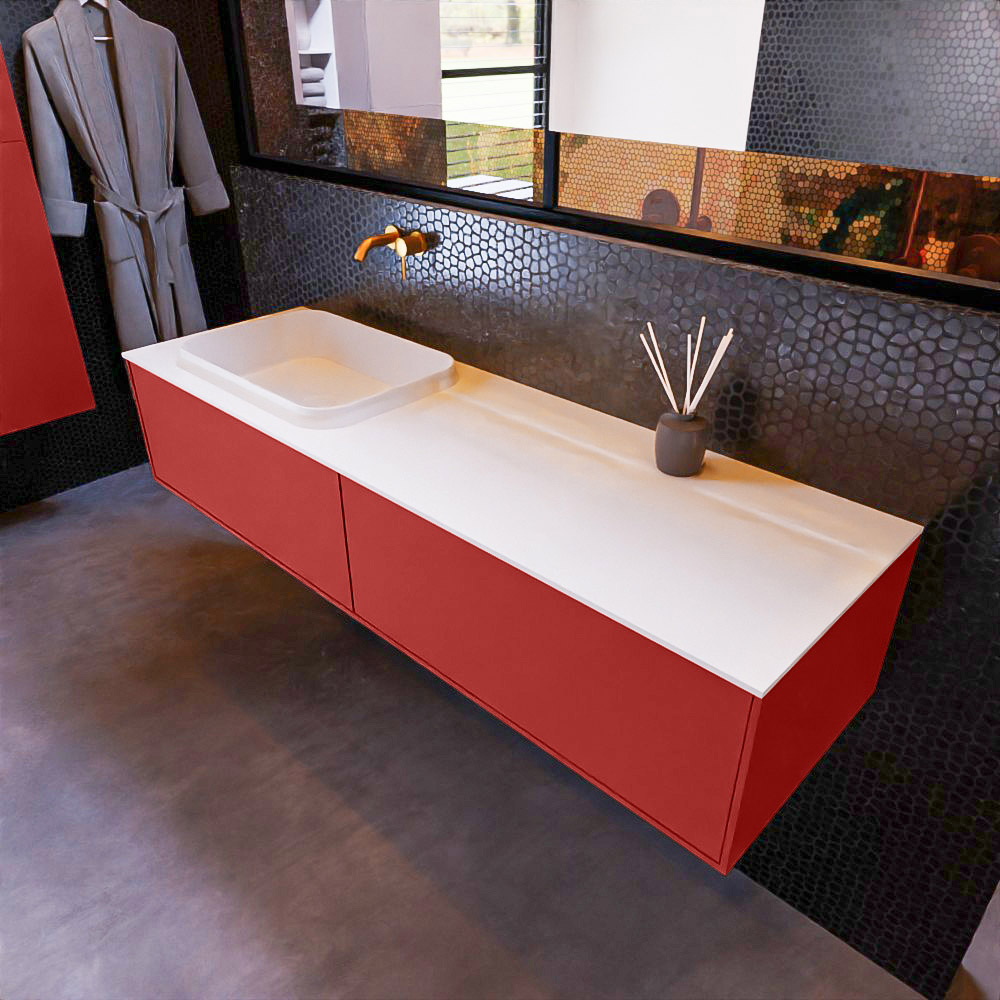 MONDIAZ ERIN 150cm mueble de baño color Fire 2 cajones. Lavabo RIDGE Izquierda sin orificio color Talc. 1 MONDIAZ ERIN 150cm mueble de baño color Fire 2 cajones. Lavabo RIDGE Izquierda sin orificio color Talc.