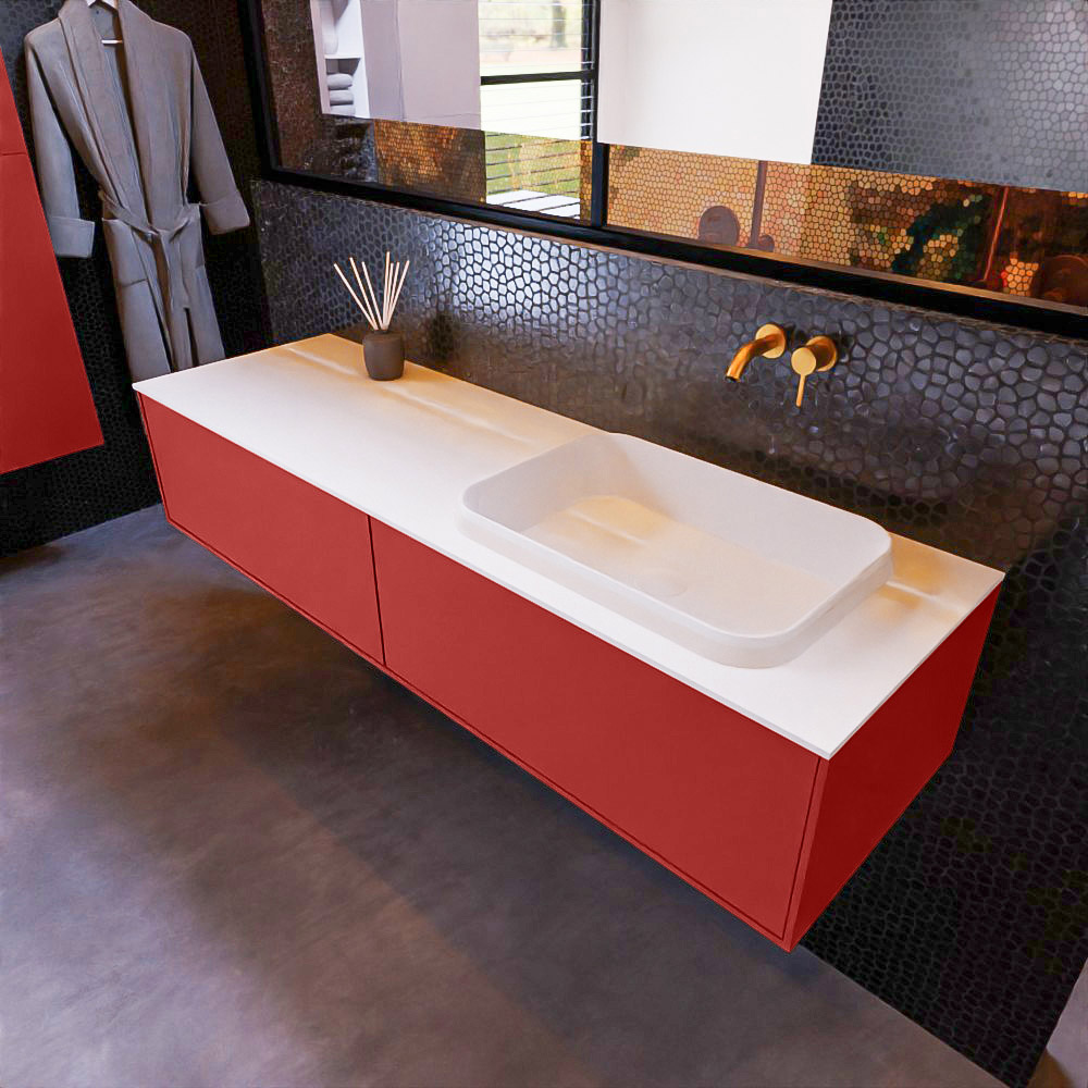 MONDIAZ ERIN 150cm mueble de baño color Fire 2 cajones. Lavabo RIDGE Derecho sin orificio color Talc. 1 MONDIAZ ERIN 150cm mueble de baño color Fire 2 cajones. Lavabo RIDGE Derecho sin orificio color Talc.